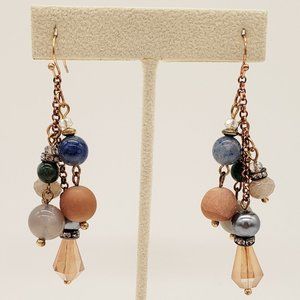 Vintage Beaded Crystal  Topaz Colored , Muted Blue, Rose Gold Beaded Dangle